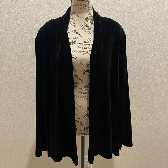 Fashion Bug Sweaters - VTG Fashion Bug Womens Velvet Cardigan Open Front Black Plus Size 18/20 W Career
